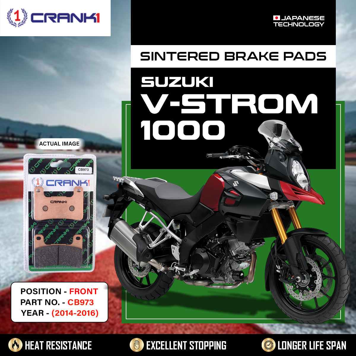 CRANK1 CB973 Front Sintered Brake Pads for Suzuki V-Strom 1000 2014-2016 Motorcycle Brake Pads