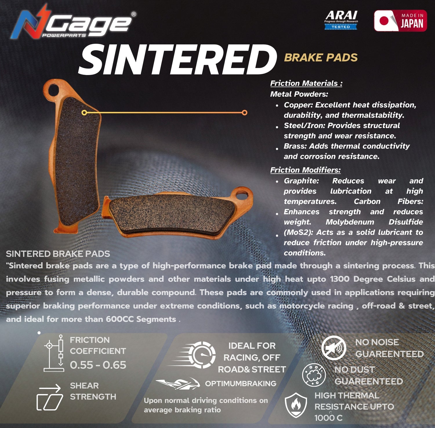 NGAGE Sintered Front Brake Pad for Harley Davidson Street 750 HBS 164