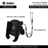 BOBO BM24 PRO PLUS motorcycle phone holder quick release with vibration damper 36W USB C charger bike mobile mount