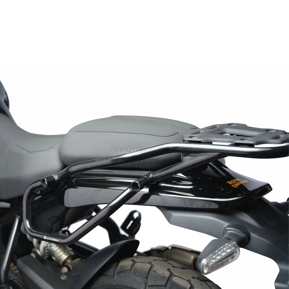 Auto Engina Saddle Stay installed on Royal Enfield Himalayan 450 for soft side luggage support