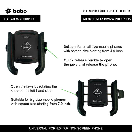BOBO BM24 PRO PLUS motorcycle phone holder quick release with vibration damper 36W USB C charger bike mobile mount