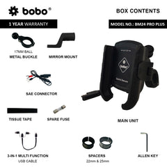 BOBO BM24 PRO PLUS motorcycle phone holder quick release with vibration damper 36W USB C charger bike mobile mount