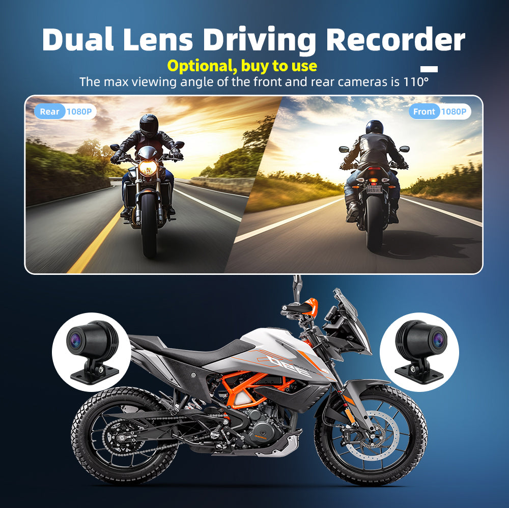 Sash Gears S7 Smart Riding Display with 6.25 inch touchscreen, wireless Apple CarPlay, Android Auto, dual 1080P cameras, GPS speed display and TPMS
