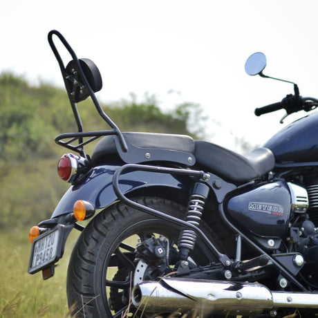 Auto Engina Sissy Bar with Backrest for Royal Enfield Meteor 350 in Gloss Black with Integrated Luggage Rack