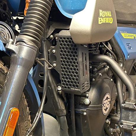 Auto Engina 3mm Mild Steel Radiator Guard for Royal Enfield Himalayan Scram 411 with Honeycomb Design in Black