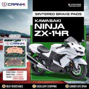 CRANK1 CB744 Front Sintered Brake Pads for Kawasaki Ninja ZX-14R (2011-2013 & 2015-2020) - 2 Sets