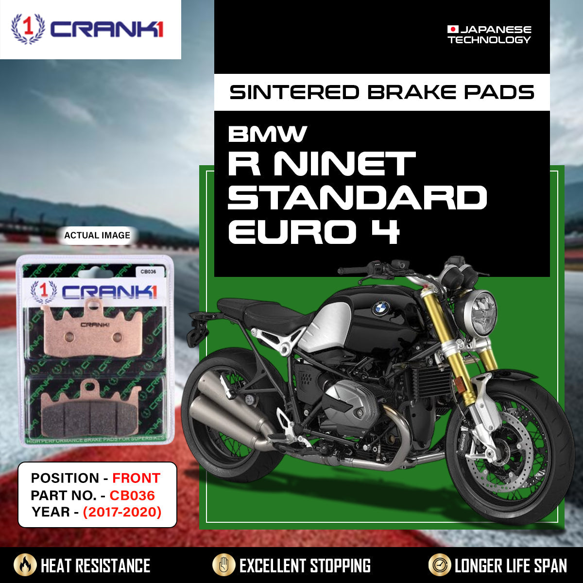CRANK1 Sintered Front Brake Pads CB036 for BMW R nineT Standard Euro 4 2017-2020 Motorcycle Brake Pads