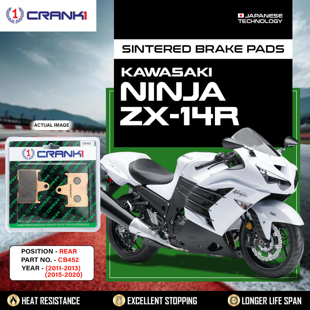 CRANK1 CB452 sintered rear brake pads for Kawasaki Ninja ZX-14R 2011-2013 and 2015-2020