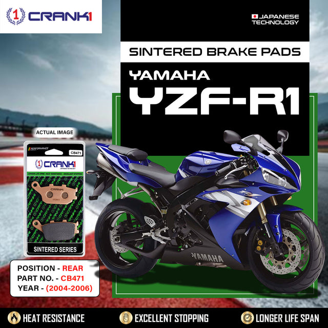 CRANK1 Sintered Rear Brake Pads CB471 for Yamaha YZF-R1 2004-2006 Motorcycle Brake Pads