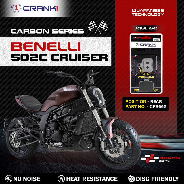 CRANK1 CFB662 carbon rear brake pads for Benelli 502 Cruiser motorcycle