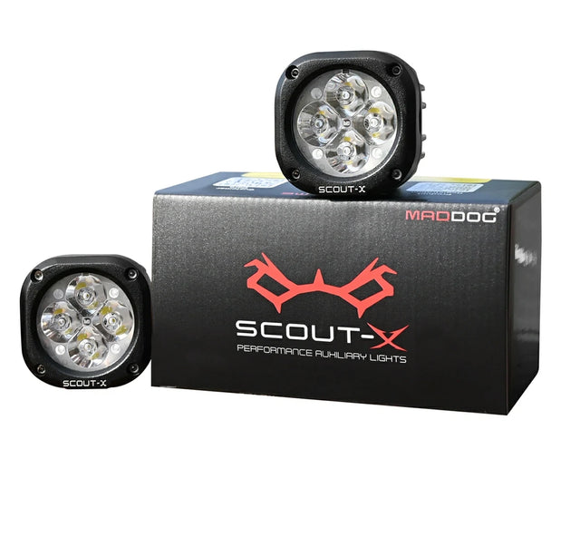 Maddog Scout-X Auxiliary LED Lights 4800 Lumens for Motorcycle with 200m Beam and IP67 Waterproof Design
