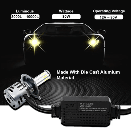 HJG M8 ORIGINAL 100W LED Headlight Bulb H4 For All Motorcycles (Low and High Beam Bulbs (White) AC/DC 100Watt 8 Side Chip) - Type H4