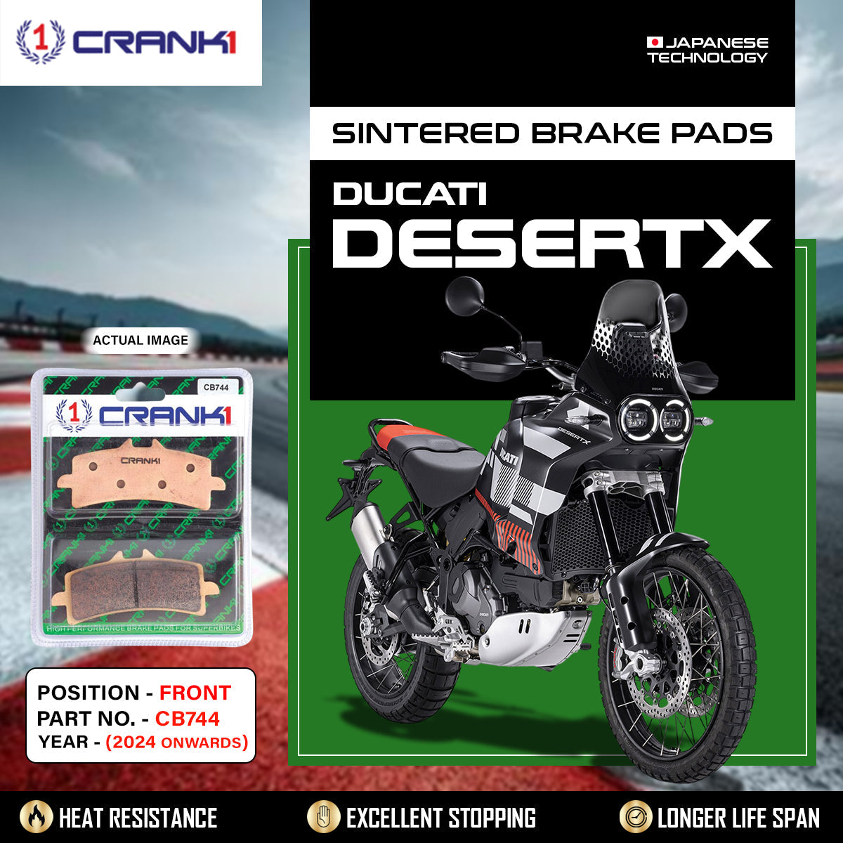 CRANK1 CB744 Sintered Front Brake Pads for Ducati DesertX 2022 2023 2024 Onwards Adventure Motorcycle
