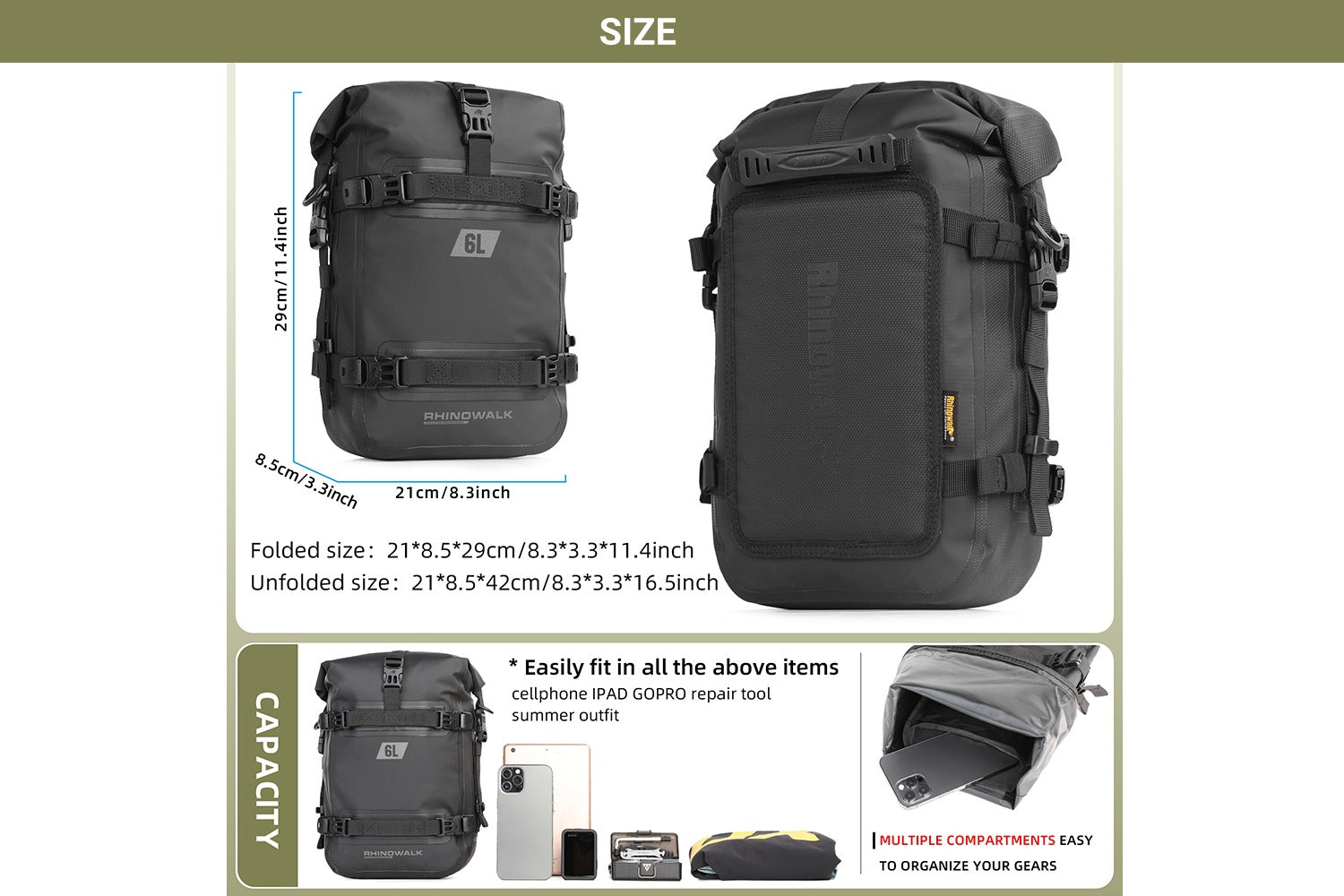 MOTO VANGUARD 6L Motorcycle Crash Bar Bag for Touring and Adventure Riding