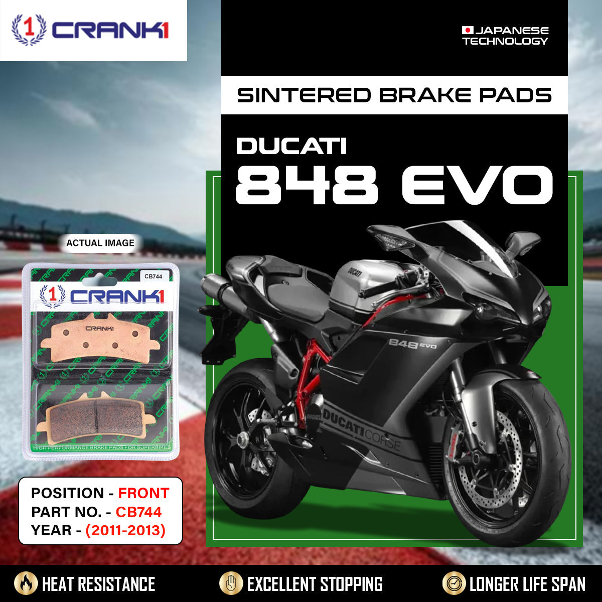 CRANK1 CB744 Sintered Front Brake Pads for Ducati 848 EVO 2011-2013 2 Sets