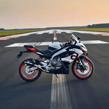 Barrel Outlaw 2.0 full system exhaust for Aprilia RS457 with header pipe side exit and underbelly stainless steel exhaust