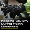 KORDA Splash black waterproof motorcycle riding gloves with extended gauntlet and knuckle protection