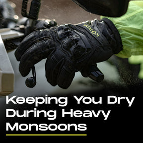 KORDA Splash black waterproof motorcycle riding gloves with extended gauntlet and knuckle protection