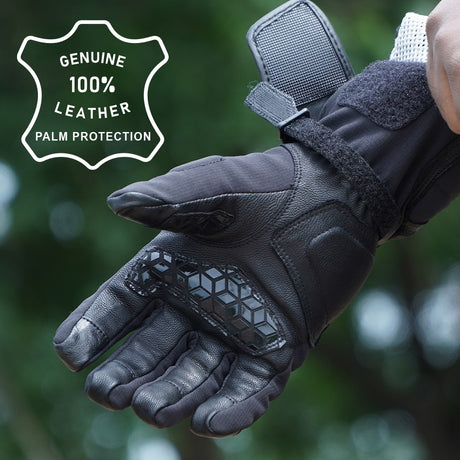 KORDA Splash black waterproof motorcycle riding gloves with extended gauntlet and knuckle protection