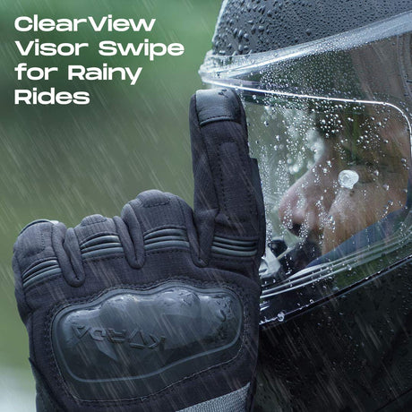 KORDA Splash black waterproof motorcycle riding gloves with extended gauntlet and knuckle protection
