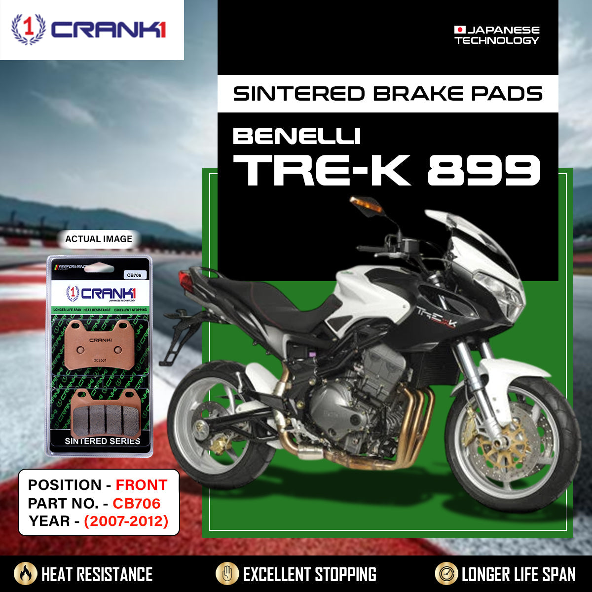 CRANK1 Sintered Front Brake Pads CB706 for Benelli TNT 899 2007-2015 Motorcycle Brake Pads