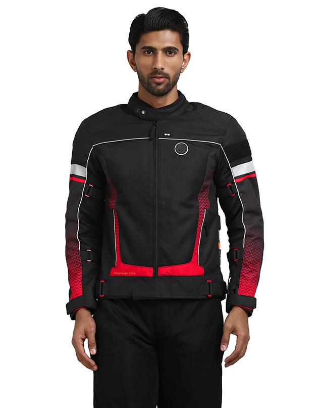 Royal Enfield Explorer V4 Print Class A Riding Jacket in Aurora Green, Red and Grey