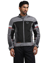 Royal Enfield Explorer V4 Print Class A Riding Jacket in Aurora Green, Red and Grey