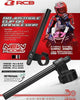 RCB black lifted adjustable clip-on motorcycle handlebar set with CNC aluminium construction and M8 bolt mounting, available in 41mm 01HB016B, 45mm 01HB017B and 47mm 01HB018B sizes.