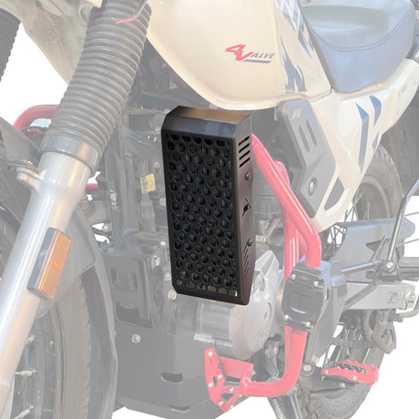 Auto Engina 2mm mild steel radiator guard with ventilated design for Hero Xpulse 200 in textured matte black