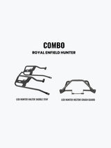 Legundary Custom Hunter 350 crash guard and Halter saddle stay combo black mild steel engine protection luggage support