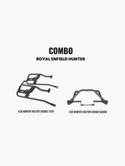 Legundary Custom Hunter 350 crash guard and Halter saddle stay combo black mild steel engine protection luggage support