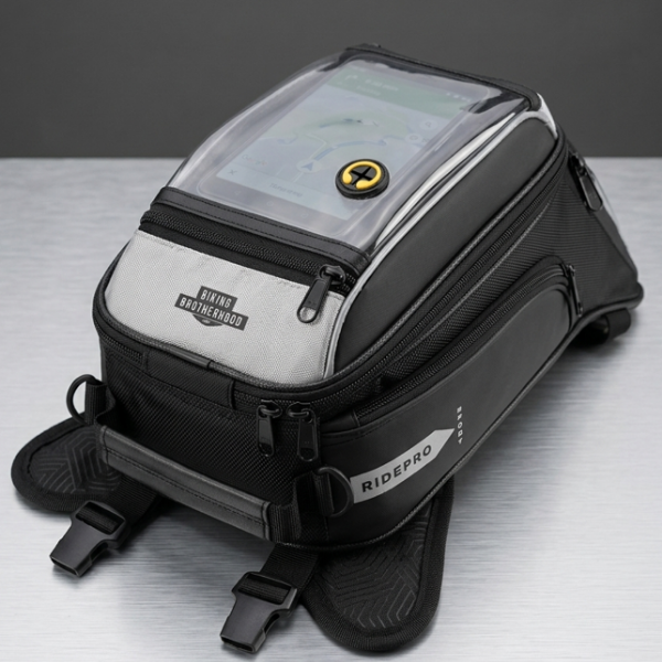 BBG RidePro Sport 8L motorcycle tank bag with touchscreen phone pocket