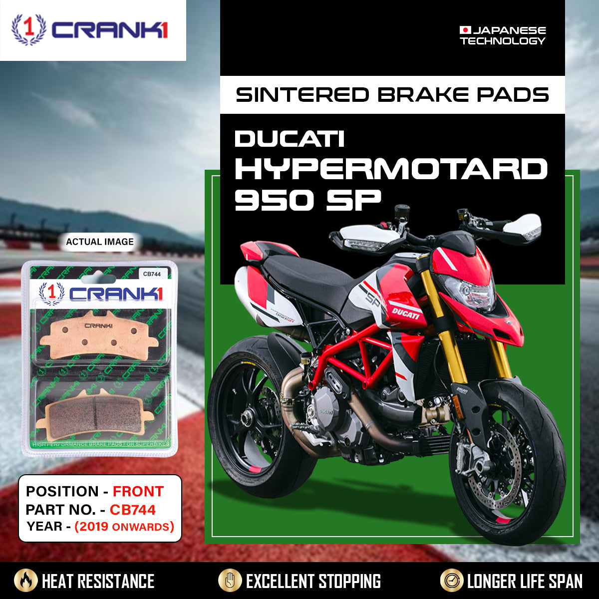 CRANK1 CB744 Sintered Front Brake Pads for Ducati Hypermotard 950 SP 2019 Onwards 2 Sets