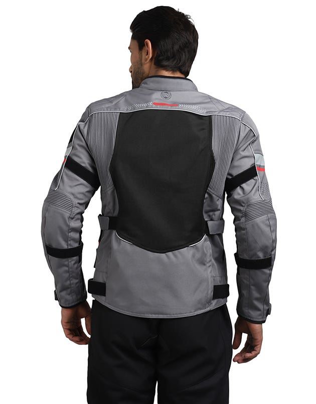 Royal Enfield Explorer V4 Print Class A Riding Jacket in Aurora Green, Red and Grey