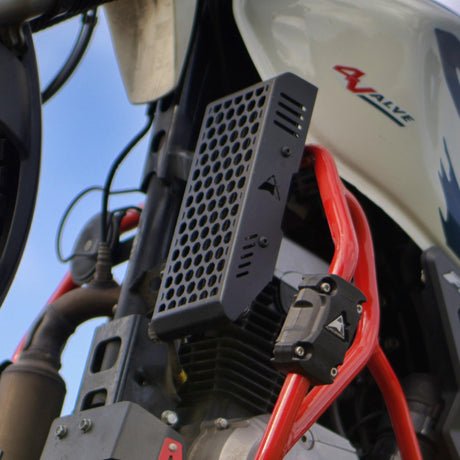 Auto Engina 2mm mild steel radiator guard with ventilated design for Hero Xpulse 200 in textured matte black