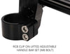 RCB black lifted adjustable clip-on motorcycle handlebar set with CNC aluminium construction and M8 bolt mounting, available in 41mm 01HB016B, 45mm 01HB017B and 47mm 01HB018B sizes.