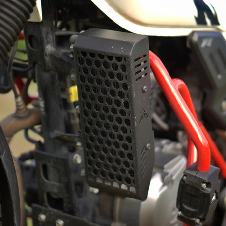 Auto Engina 2mm mild steel radiator guard with ventilated design for Hero Xpulse 200 in textured matte black