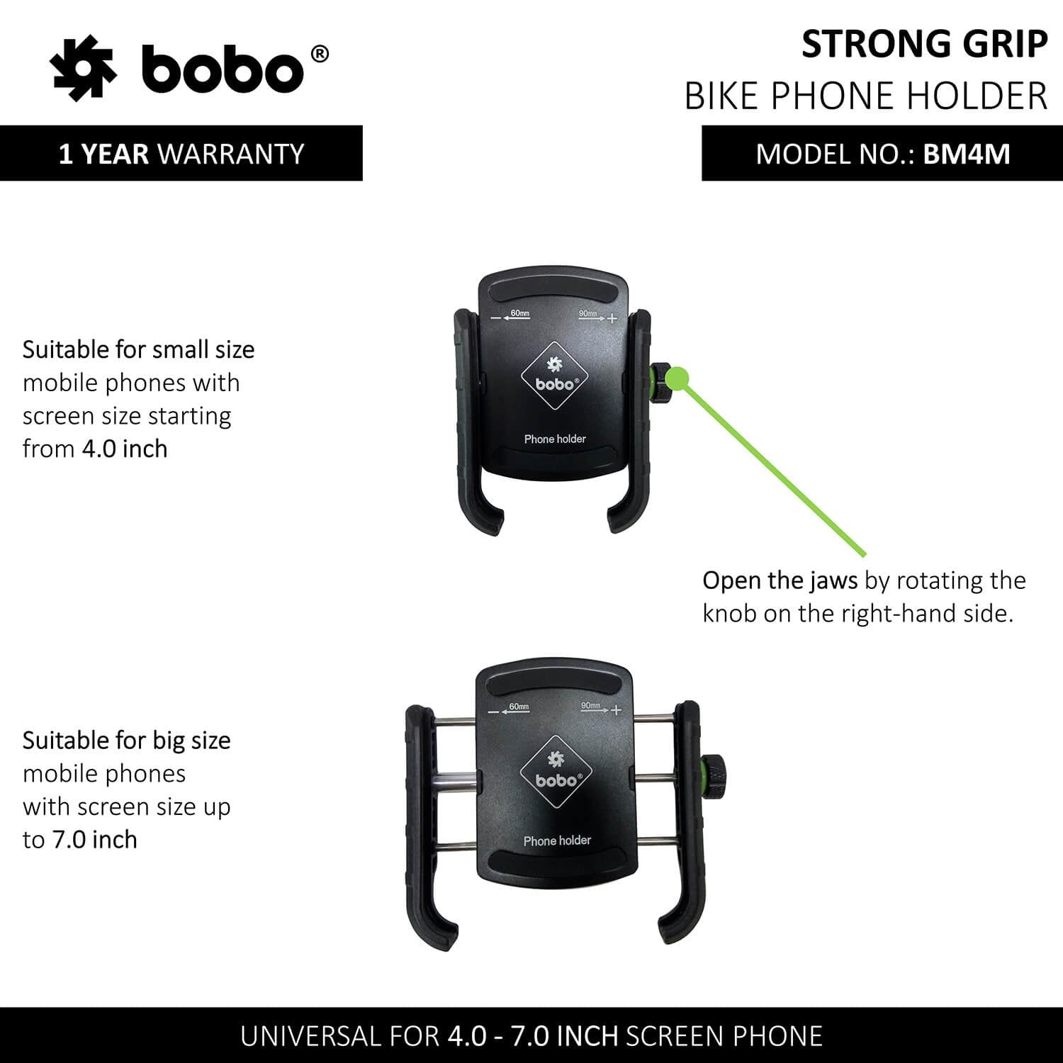 BOBO BM4M jaw grip bike phone holder motorcycle mobile mount black secure handlebar smartphone holder