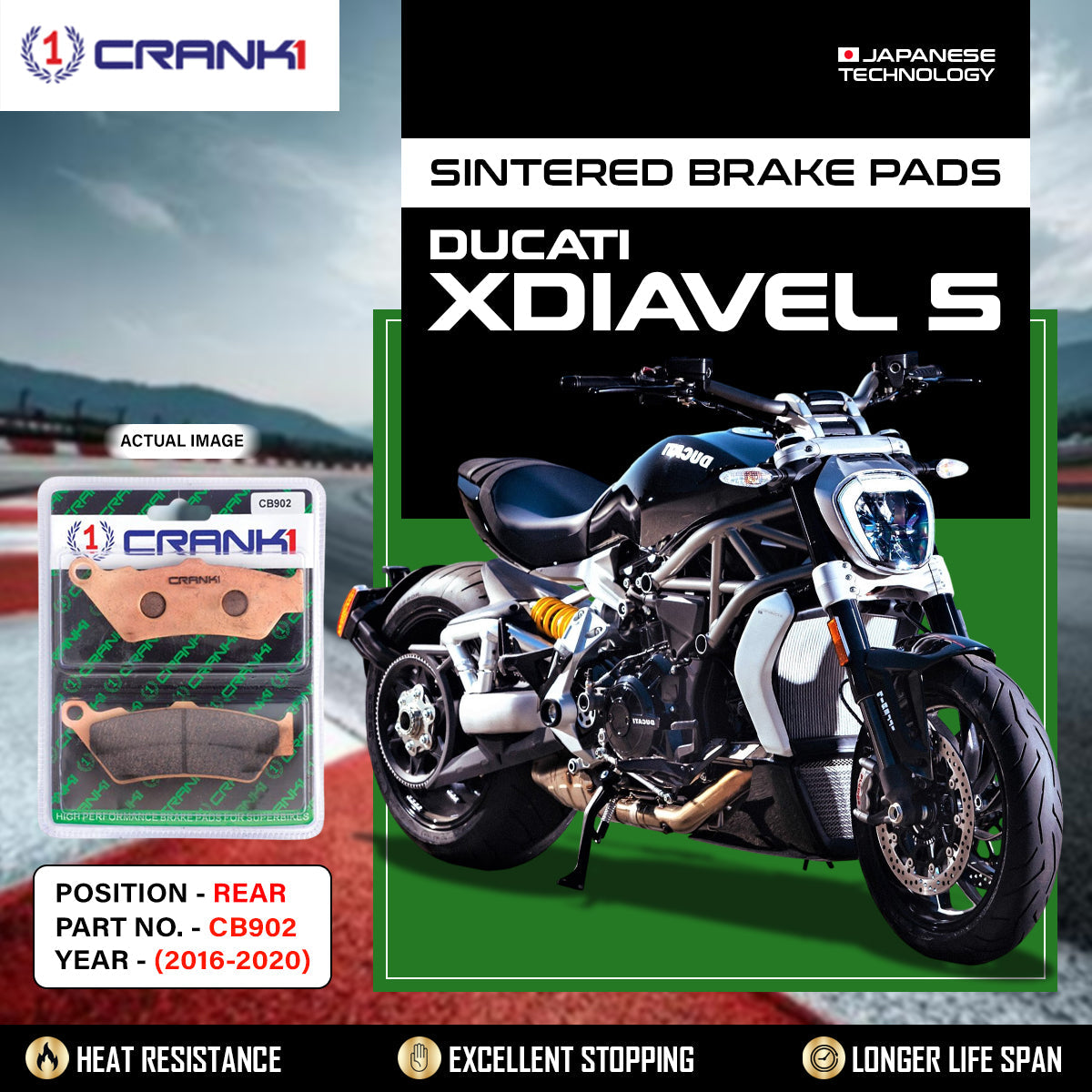 CRANK1 CB902 Sintered Rear Brake Pads for Ducati XDiavel S (2016-2020) Motorcycle Brake Pads
