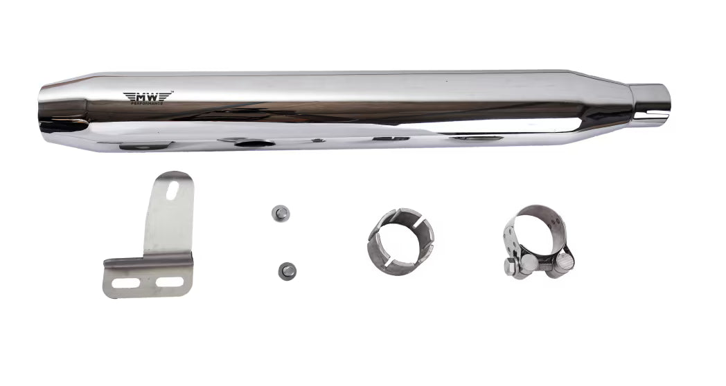 Motowings Type 1 Short Barrel Steel Polish Exhaust for Royal Enfield Classic 350 500 Bullet Electra Thunderbird