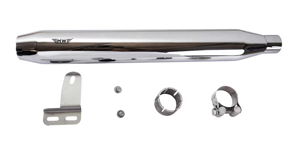 Motowings Type 1 Short Barrel Steel Polish Exhaust for Royal Enfield Classic 350 500 Bullet Electra Thunderbird