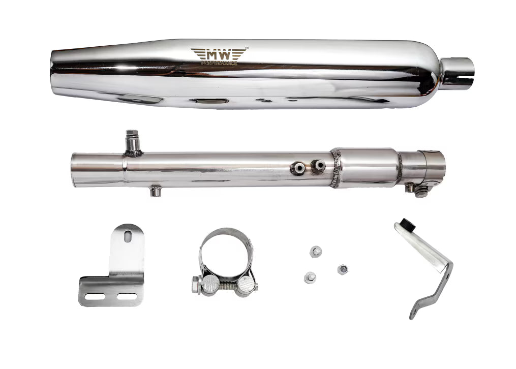 Motowings Magnetor steel polish exhaust Royal Enfield Meteor 350 Classic 350 Reborn J platform slip on exhaust