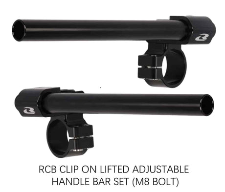 RCB Lifted Adjustable Clip-On Handlebar Set M8 Bolt | 41mm, 45mm & 47mm Fork Sizes | Black