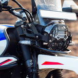 Legundary NYX fog light mount installed on Hero Xpulse 210 with auxiliary lights black finish