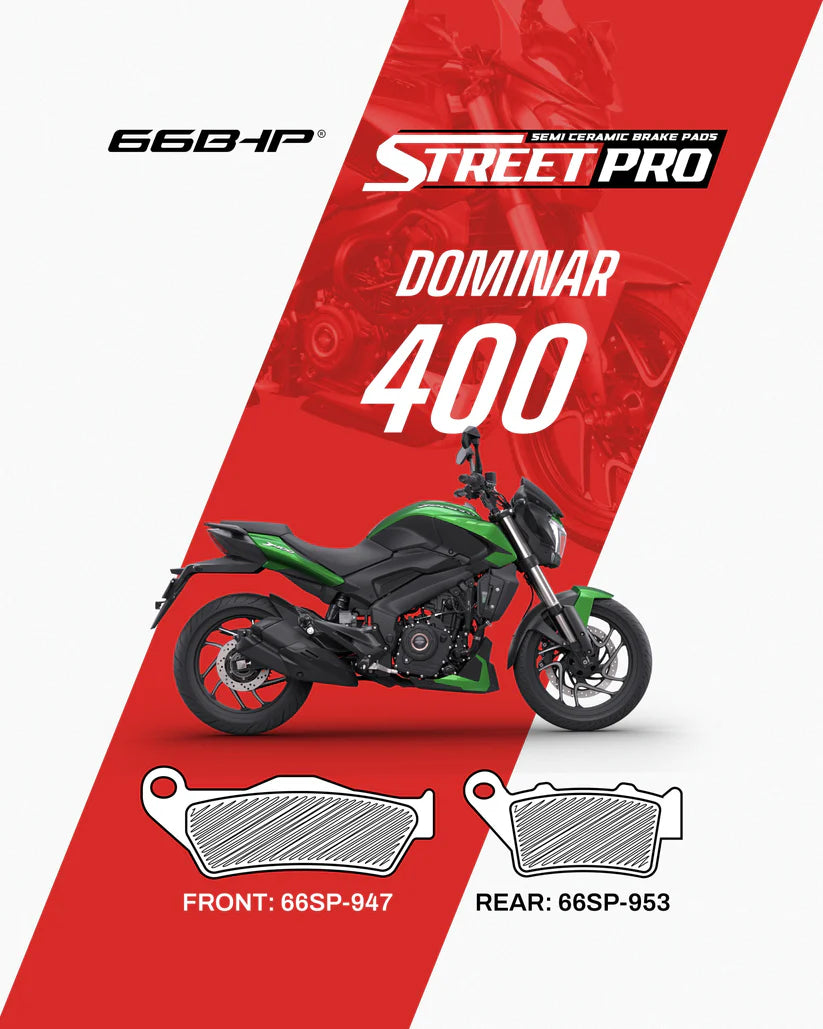 66 BHP Street Pro Semi Ceramic Brake Pads for Bajaj Dominar 400 Below 2019 Front and Rear