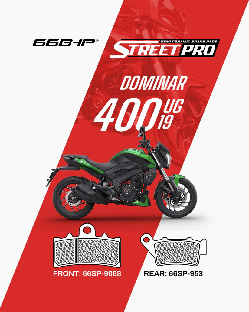 66 BHP Street Pro Semi Ceramic Brake Pads for Bajaj Dominar 400 UG front and rear