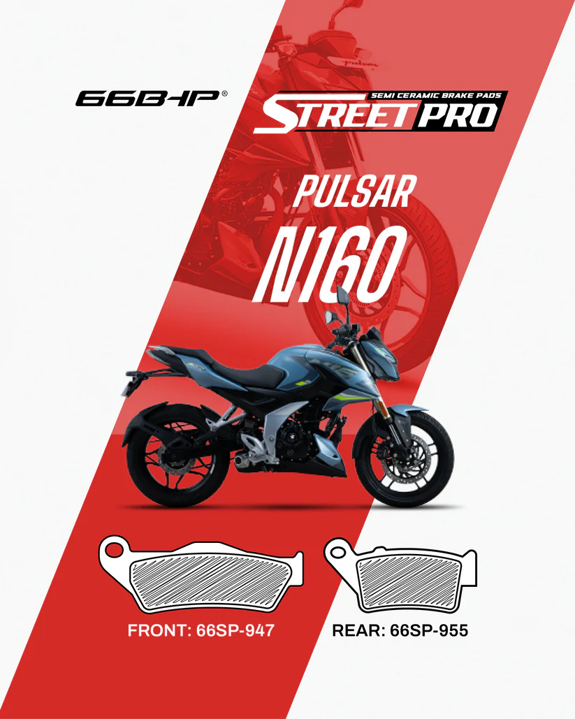 66 BHP Street Pro Semi Ceramic Brake Pads for Bajaj Pulsar N160 front and rear