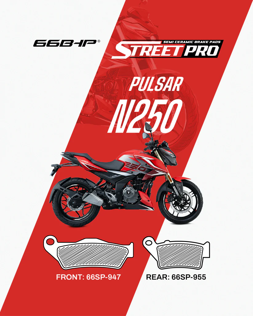 66 BHP Street Pro Semi Ceramic Brake Pads for Bajaj Pulsar N250 front and rear