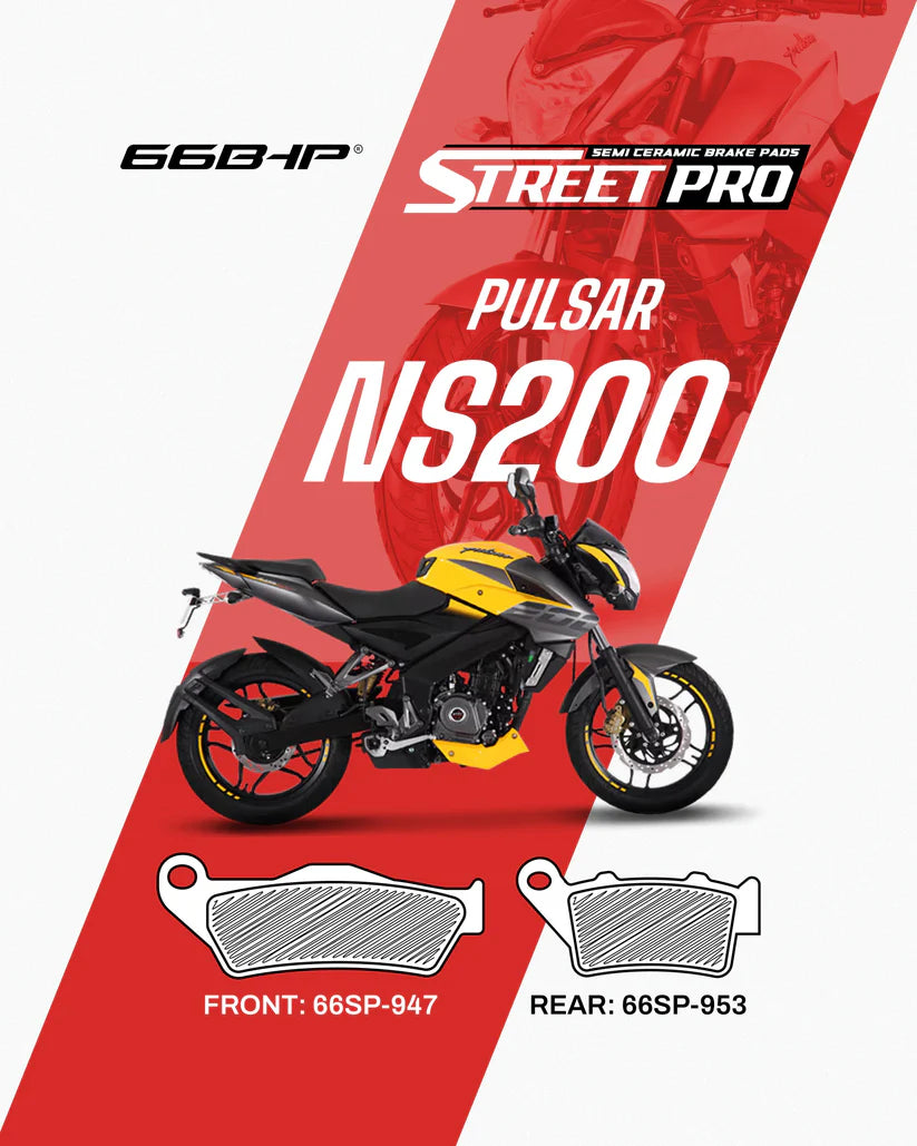 66 BHP Street Pro Semi Ceramic Brake Pads for Bajaj Pulsar NS200 front and rear