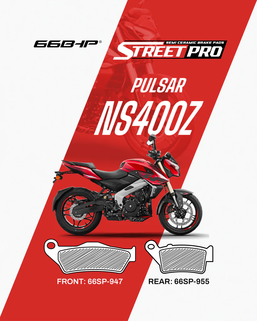 66 BHP Street Pro Semi Ceramic Brake Pads for Bajaj Pulsar NS400Z front and rear